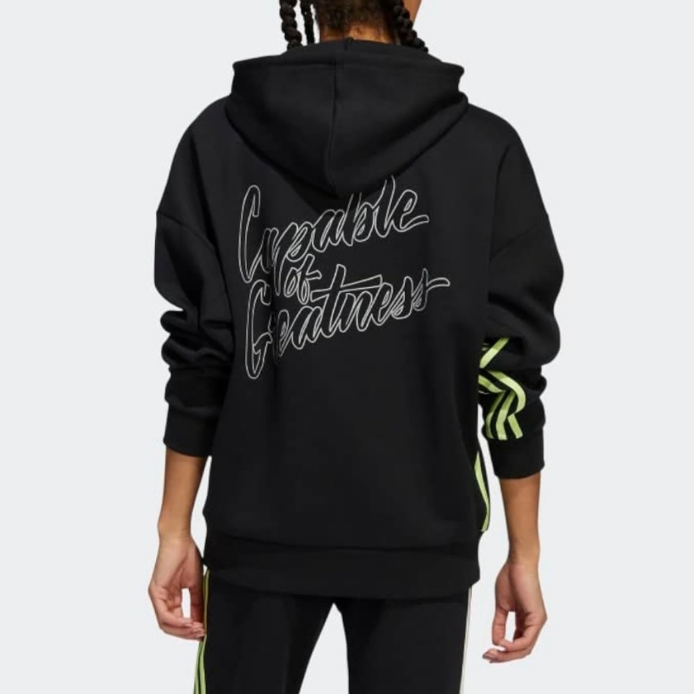 Capable of Greatness Adidas black hoodie w green W white stripes large Athletic